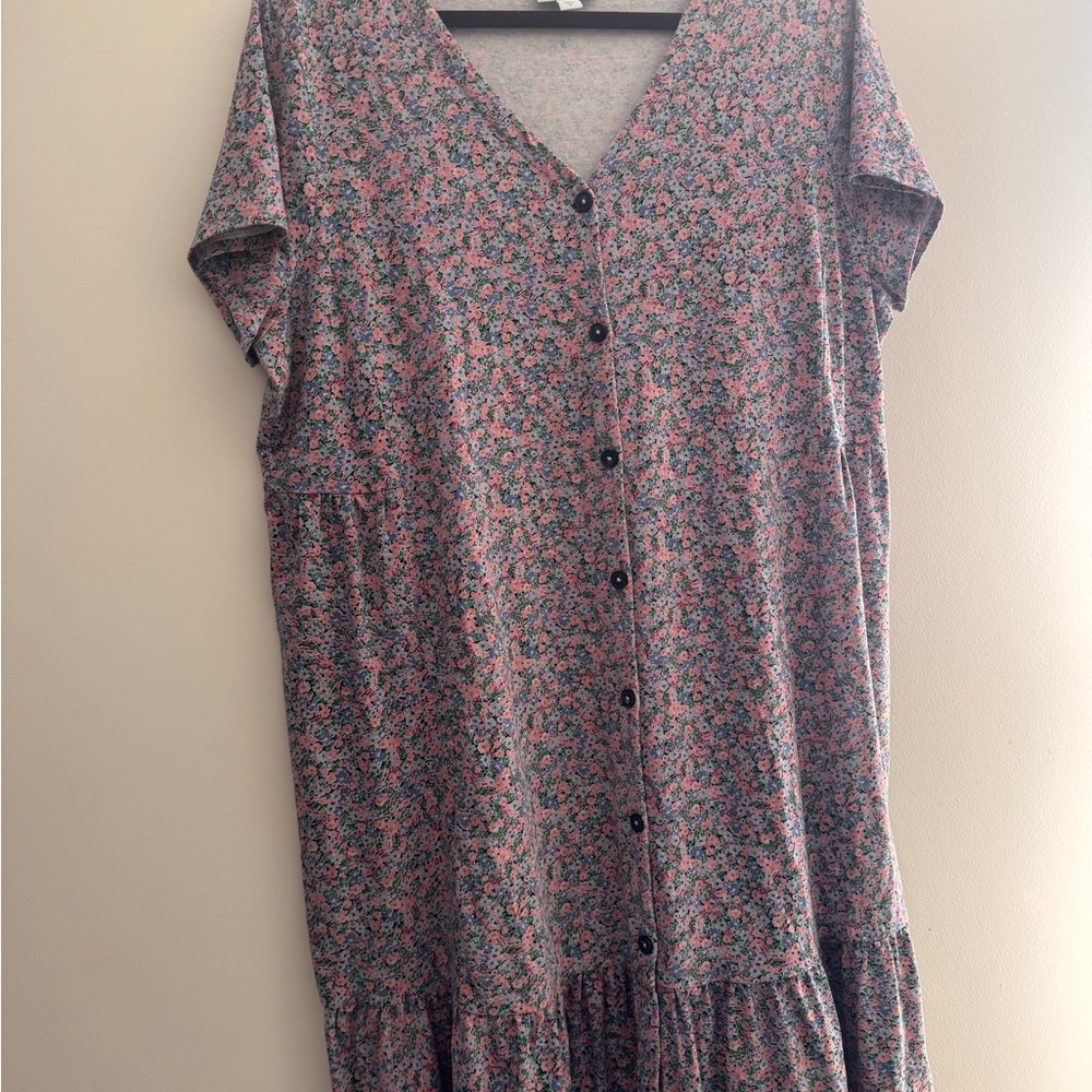 Floral Button-Down Baby Doll Dress Plus Size